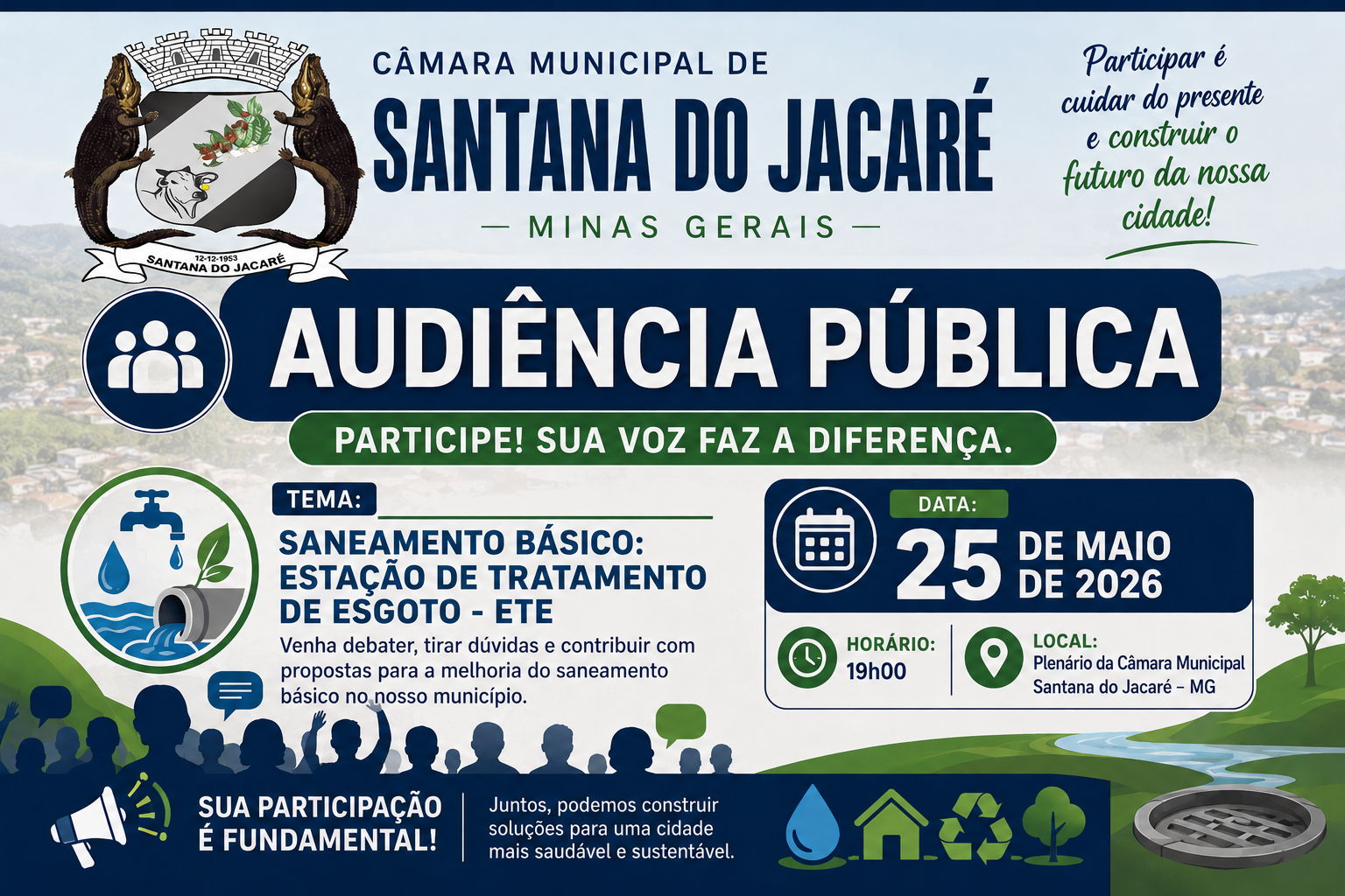 Câmara Municipal realizará Audiência Pública sobre Saneamento Básico e ETE